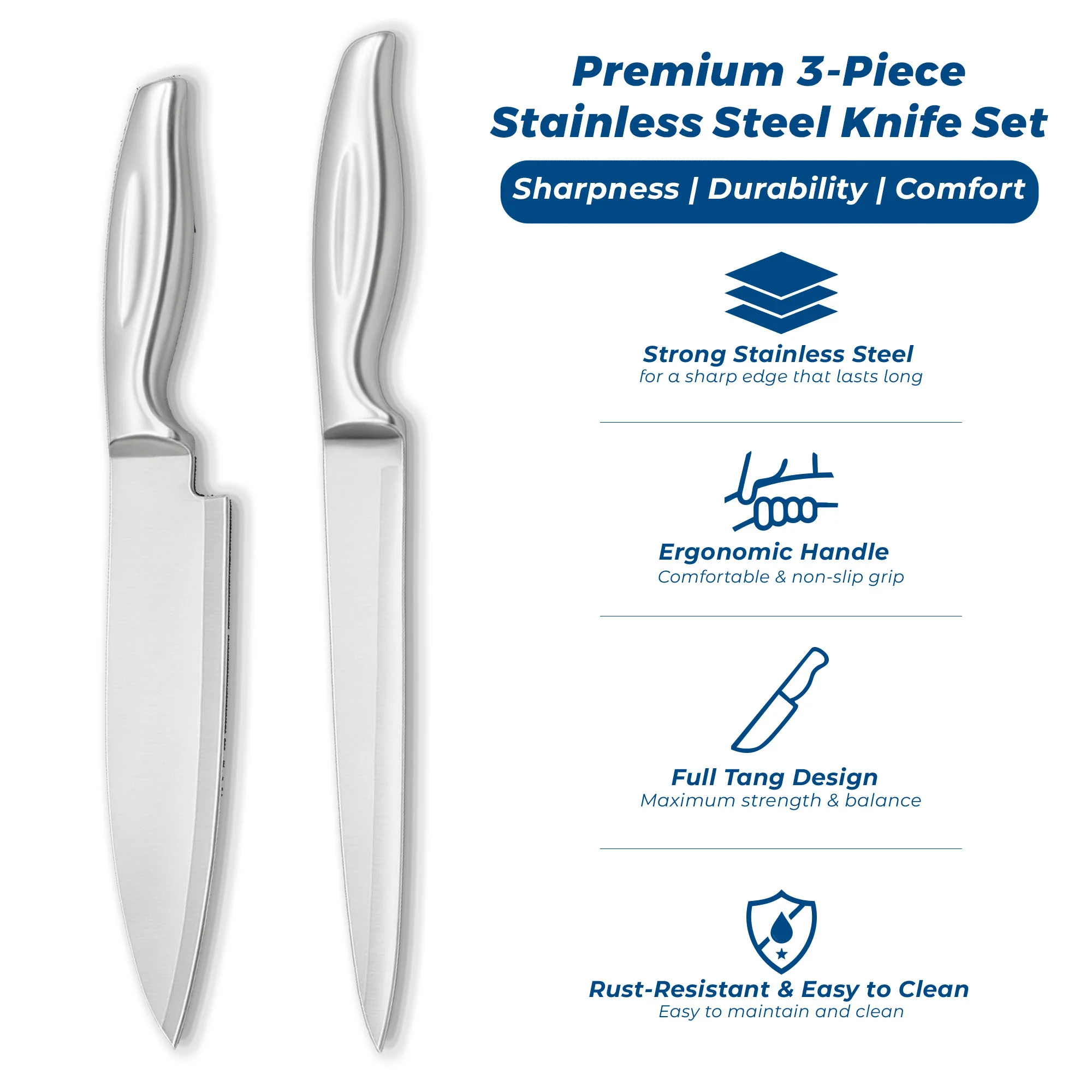Stainless Steel Kitchen Knife Set - Pack of 3 - Image 4