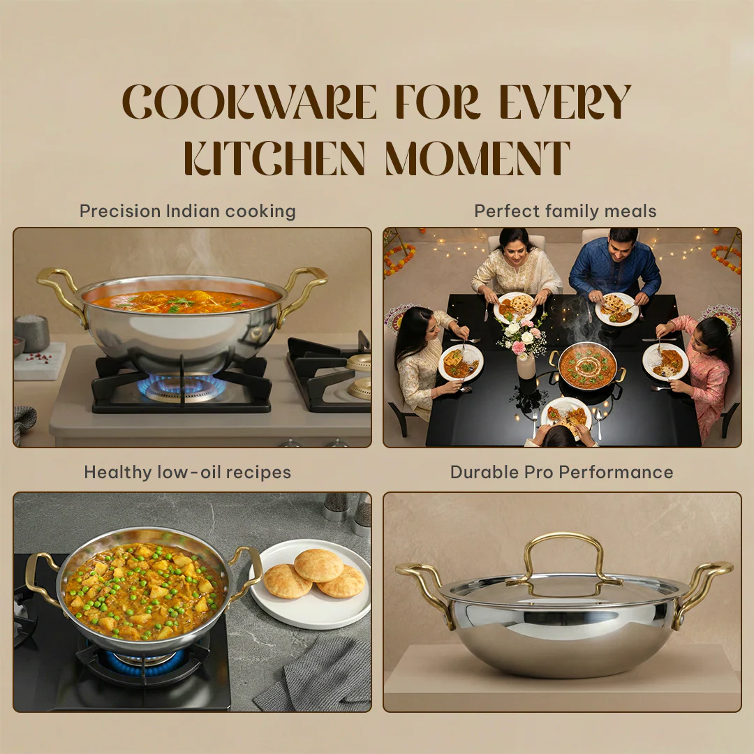 MontClaire Stainless Steel Kadai With Full Triply - 22cm(8.6 Inch), 2.3L Capacity - Image 8