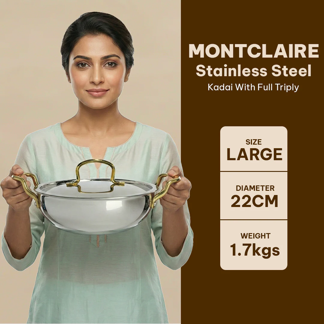 MontClaire Stainless Steel Kadai With Full Triply - 22cm(8.6 Inch), 2.3L Capacity - Image 10