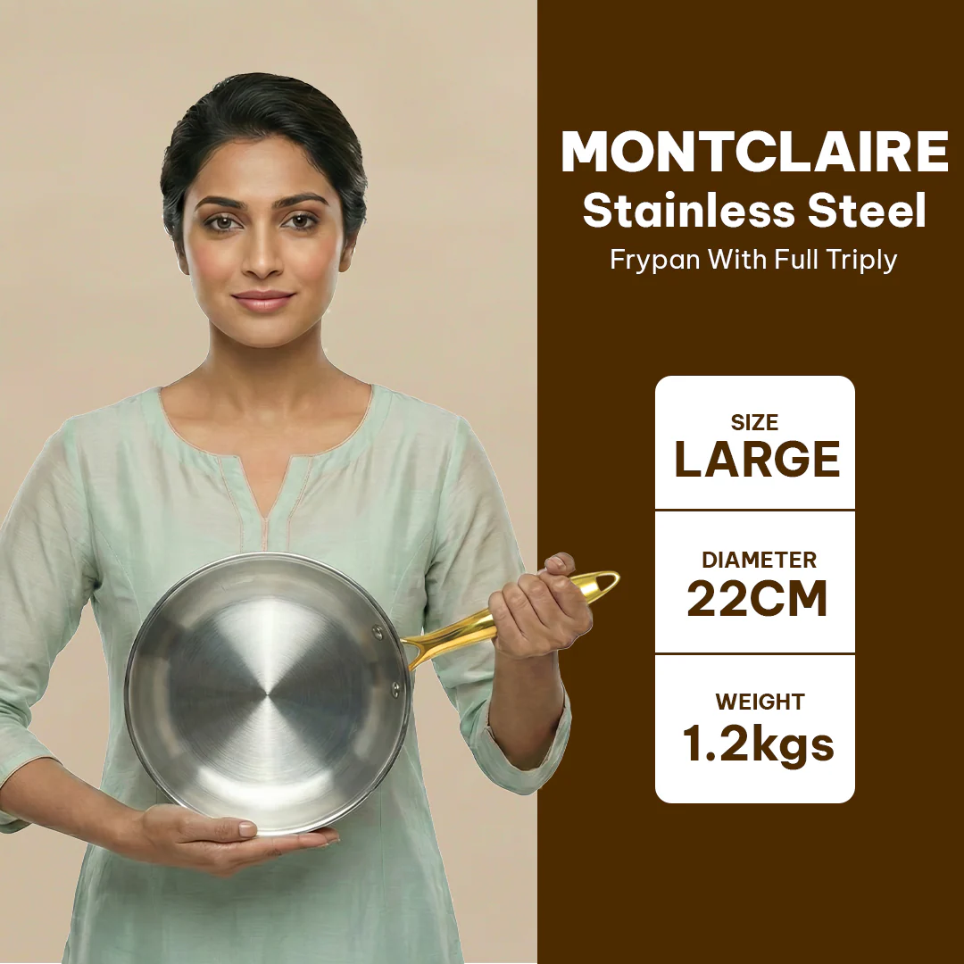 MontClaire Stainless Steel Frypan With Full Triply - 22cm(1.7L capacity) - Image 11