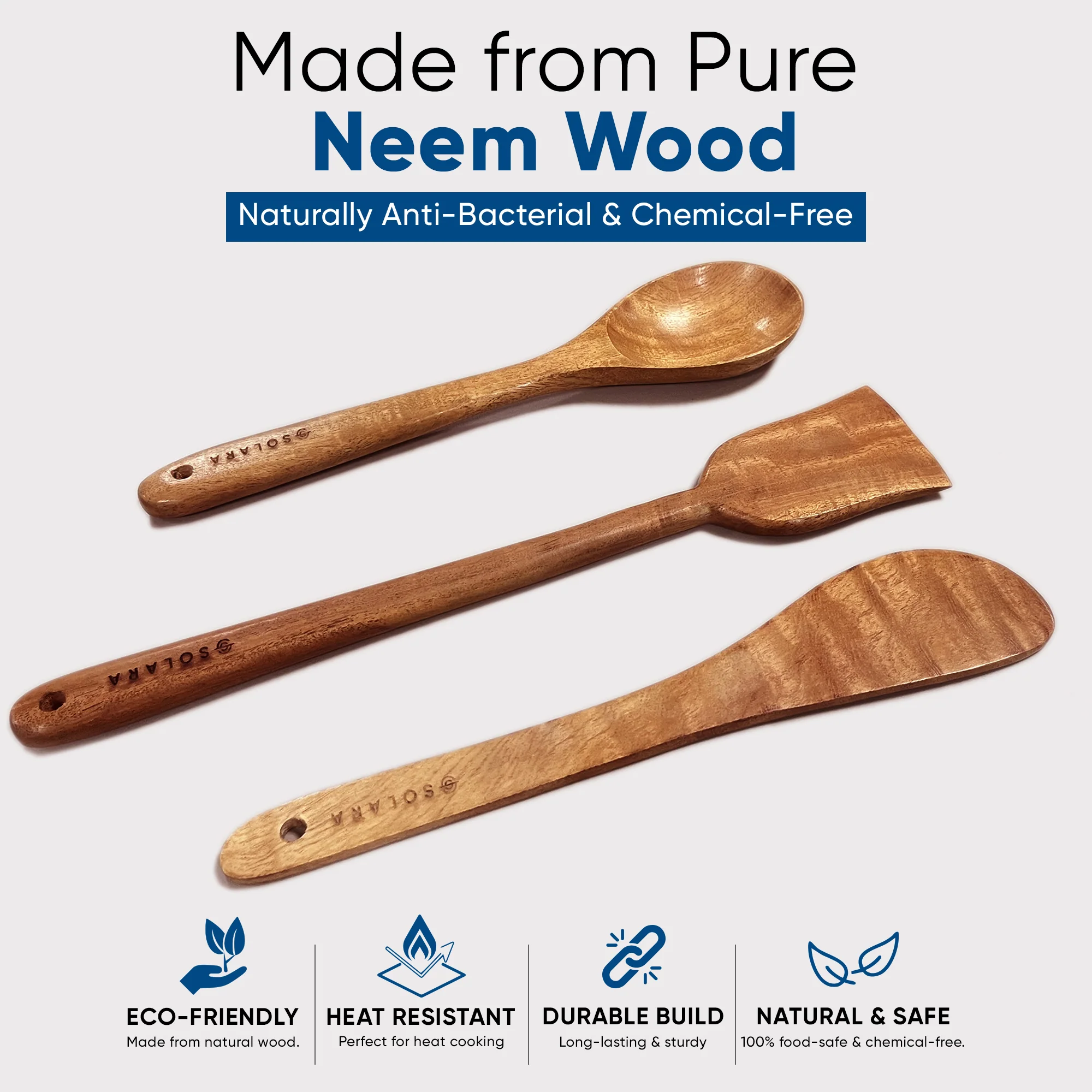 Neem Wood Spatula Set- Pack of 5 - Image 11