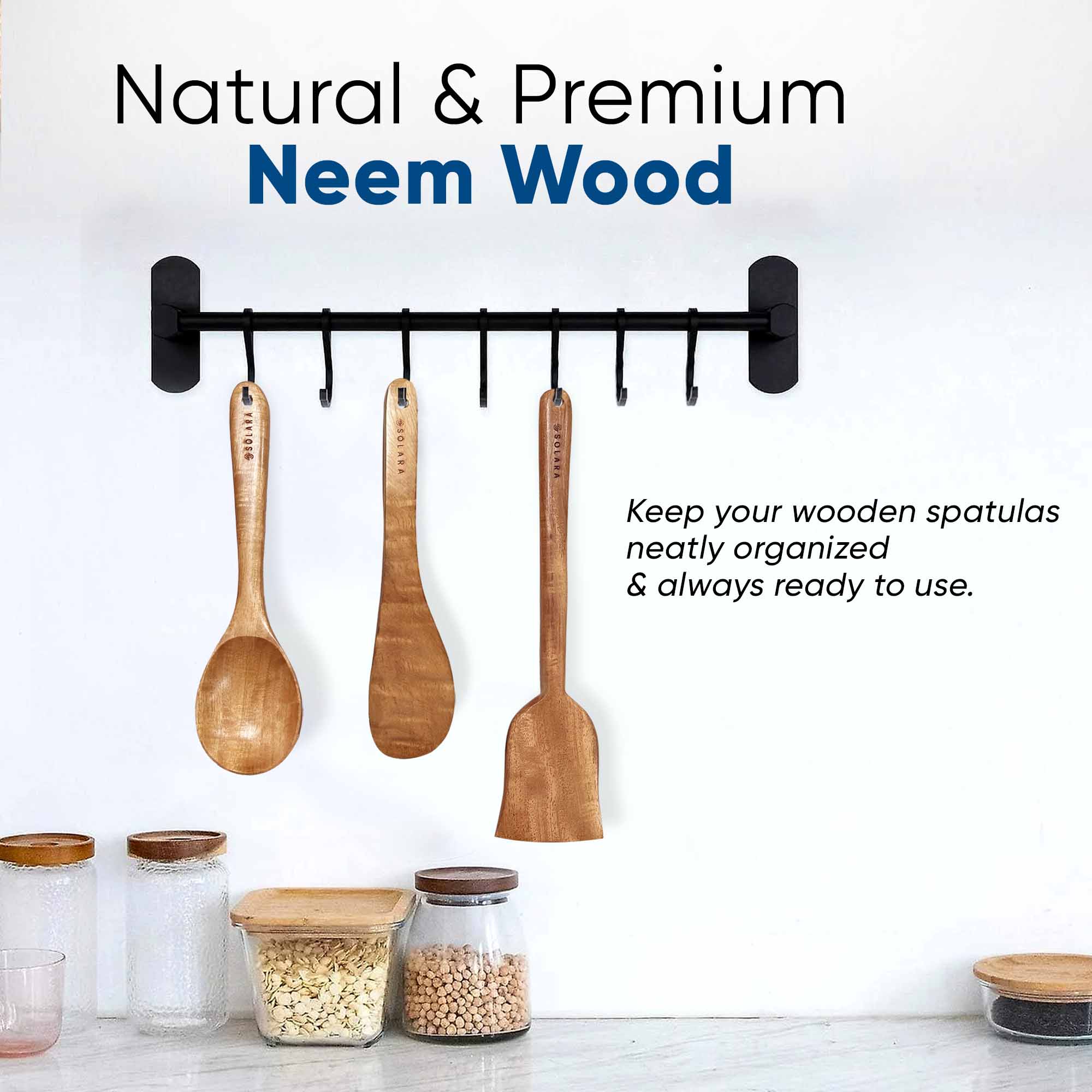Neem Wood Spatula Set- Pack of 5 - Image 9