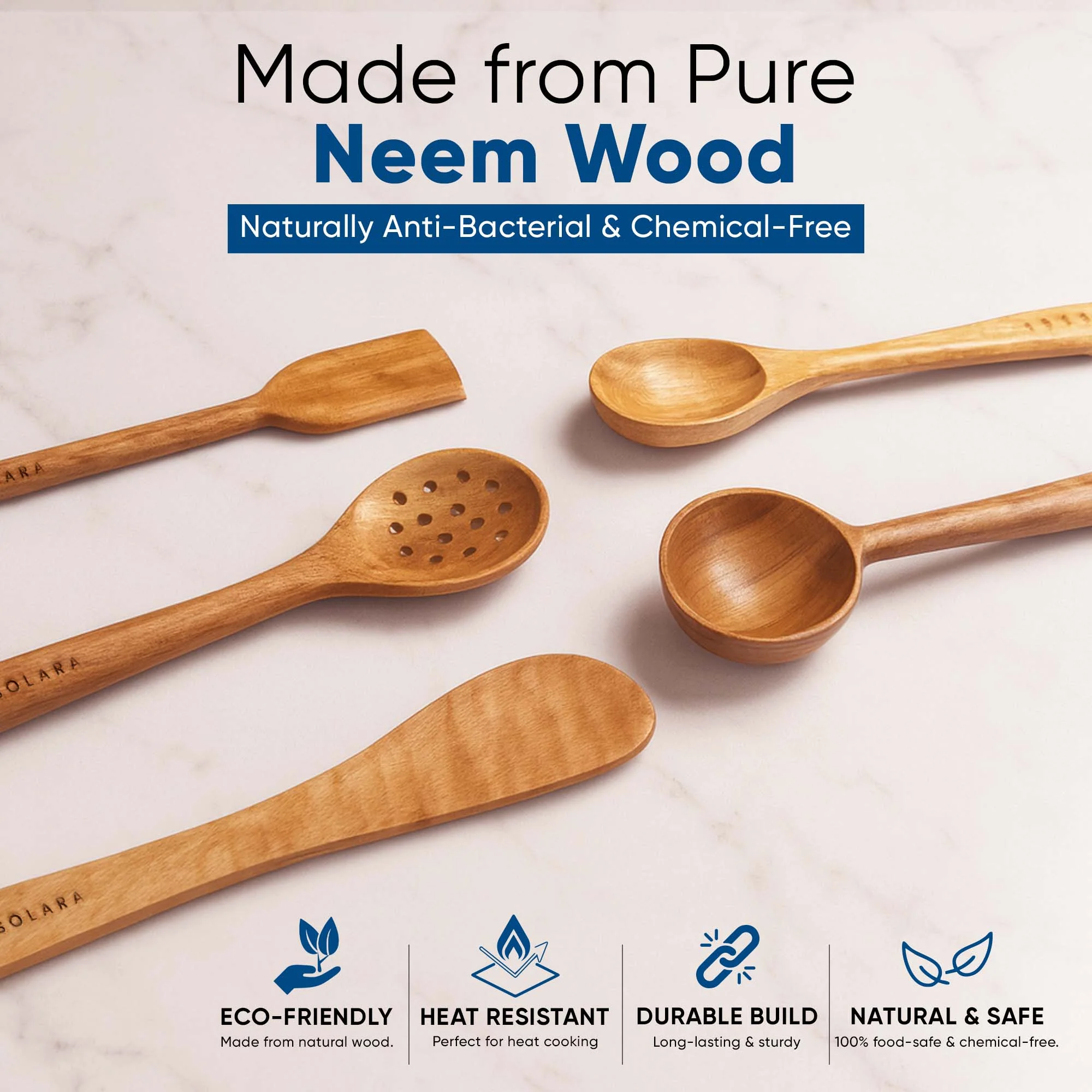 Neem Wood Spatula Set- Pack of 3 - Image 8