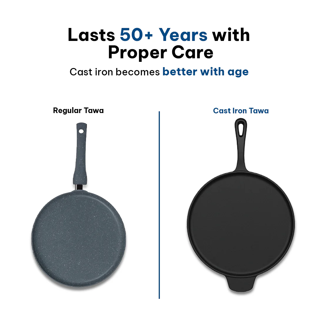 CrownStone Cast Iron Tawa with Handle - 12' Inch - Image 9